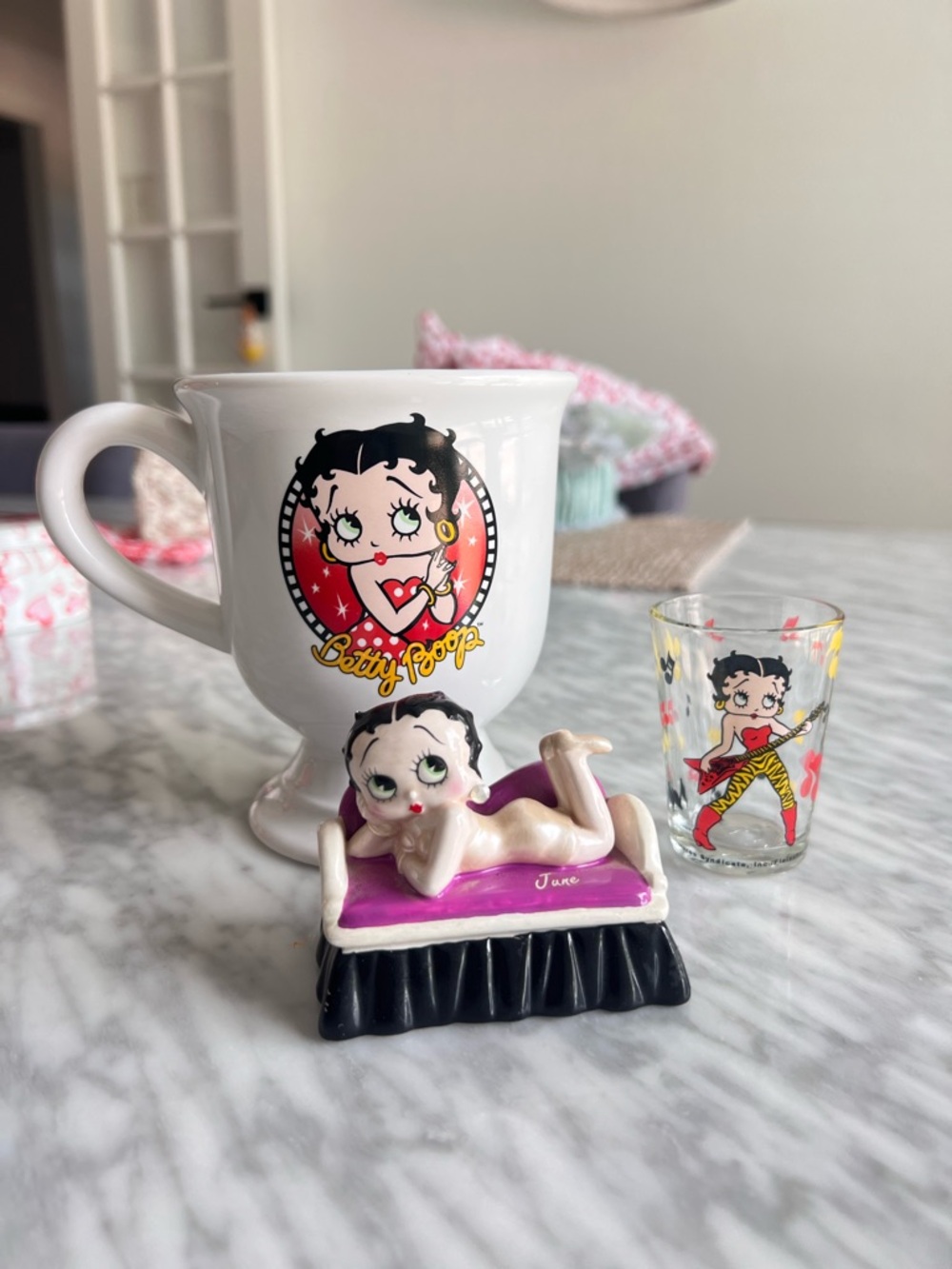 Vintage Betty Boop Set - Mug, Shot Glass & Trinket Box